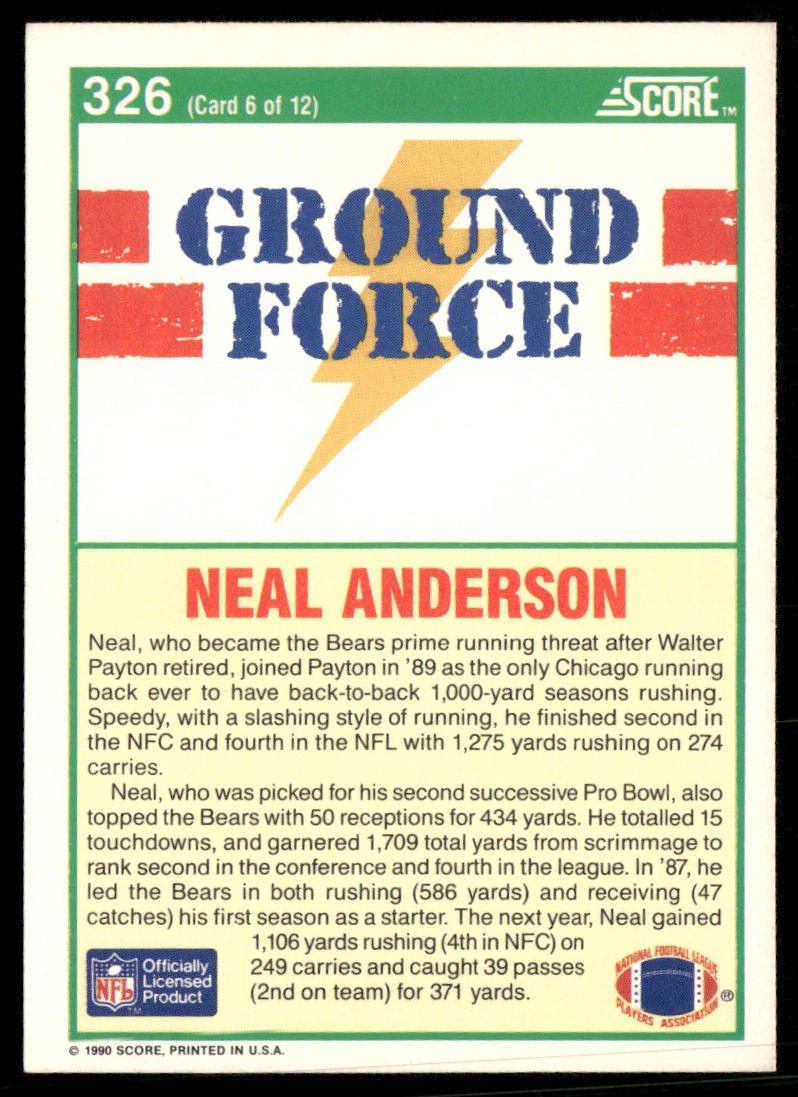 Neal Anderson 1990 Score #326 Chicago Bears