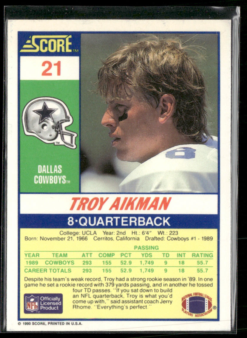 Troy Aikman 1990 Score #21 Dallas Cowboys