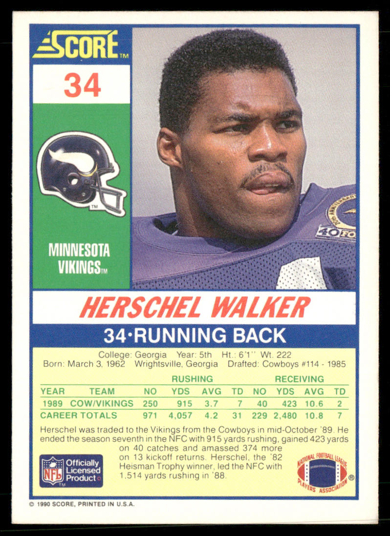 Herschel Walker 1990 Score #34 Minnesota Vikings