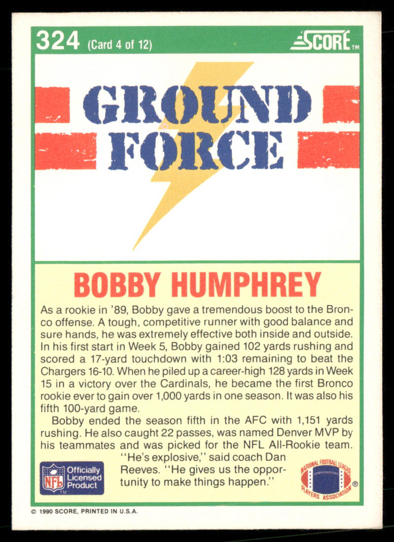 Bobby Humphrey 1990 Score #324 Denver Broncos