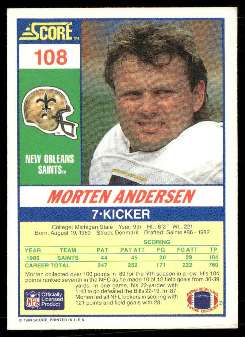 Morten Andersen 1990 Score #108 New Orleans Saints