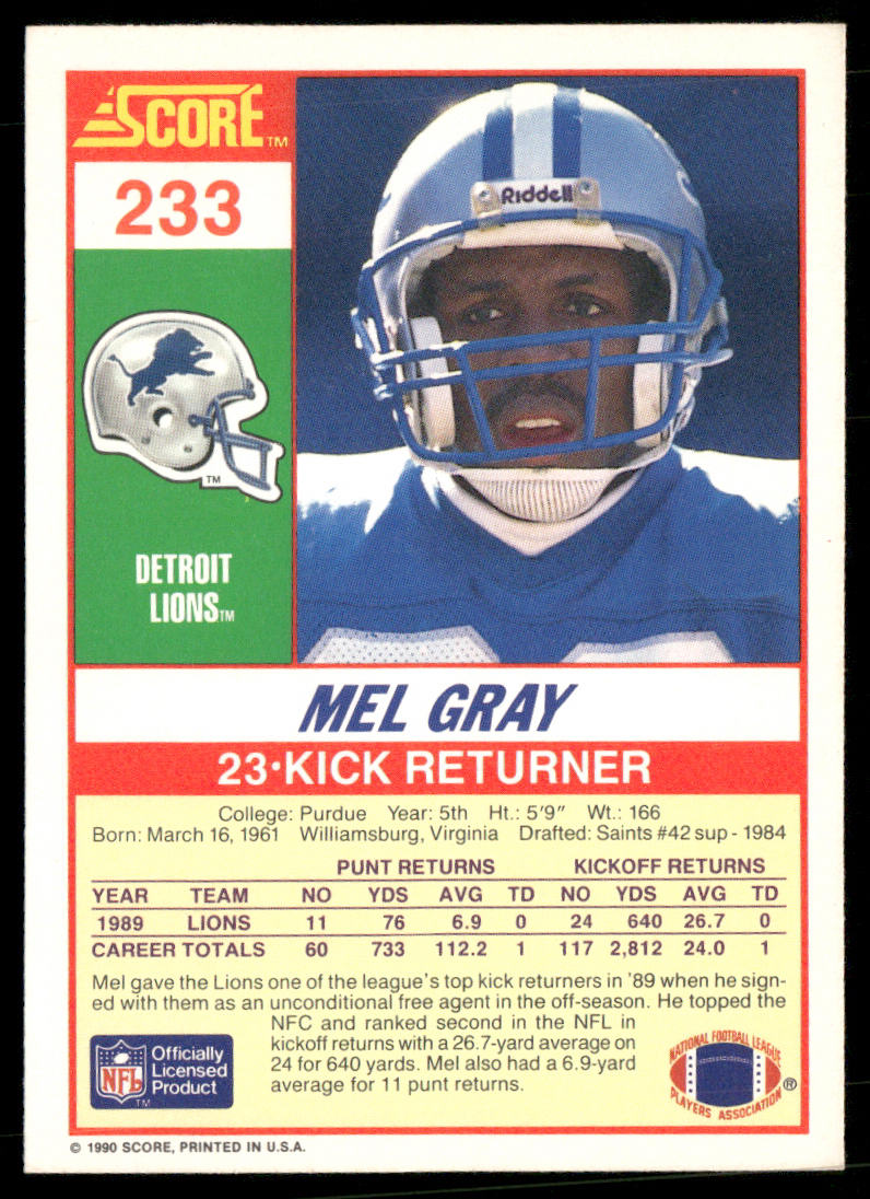Mel Gray 1990 Score #233 Detroit Lions
