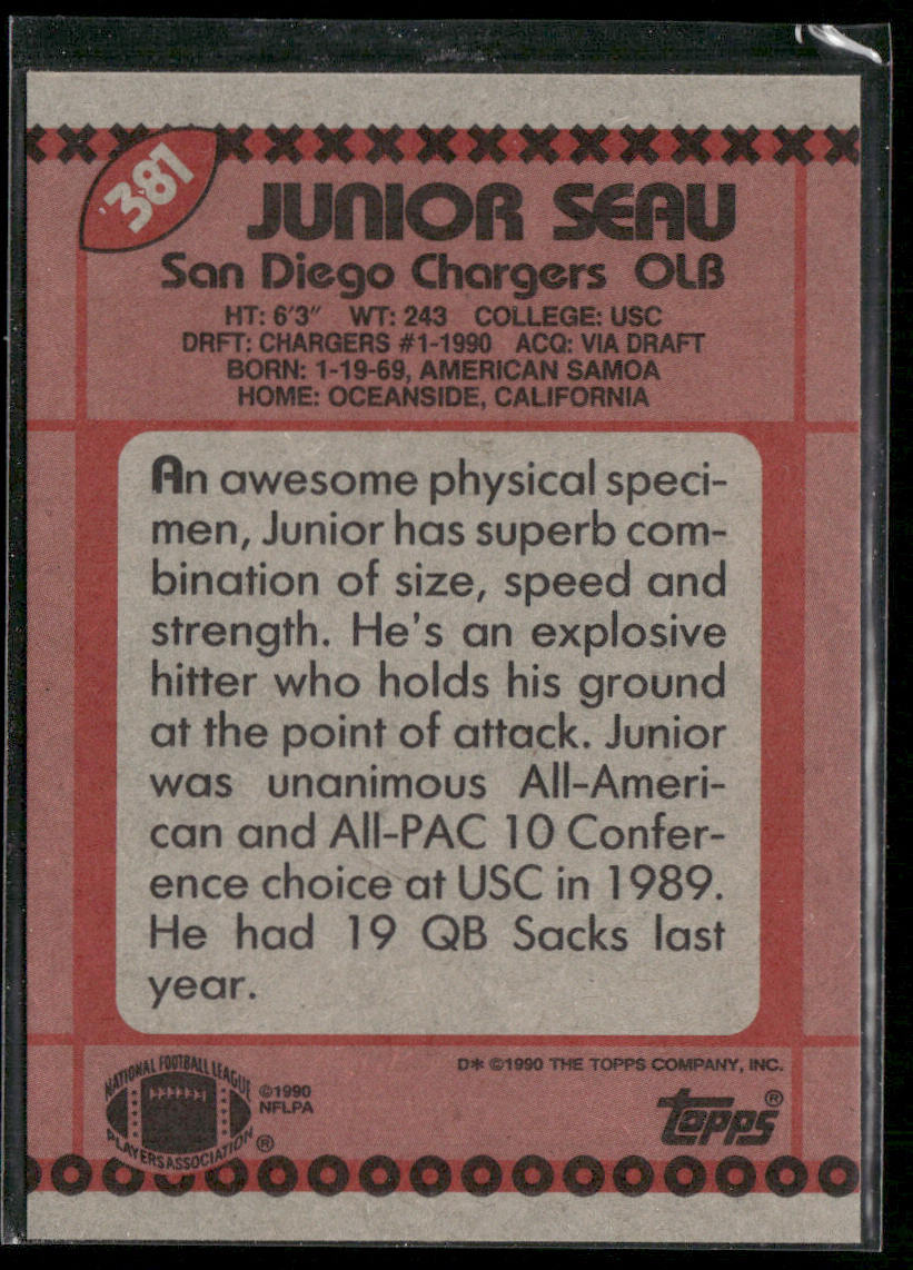 Junior Seau 1990 Topps #381 RC San Diego Chargers