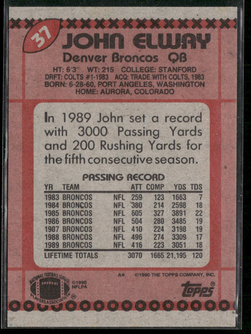 John Elway 1990 Topps #37 Denver Broncos