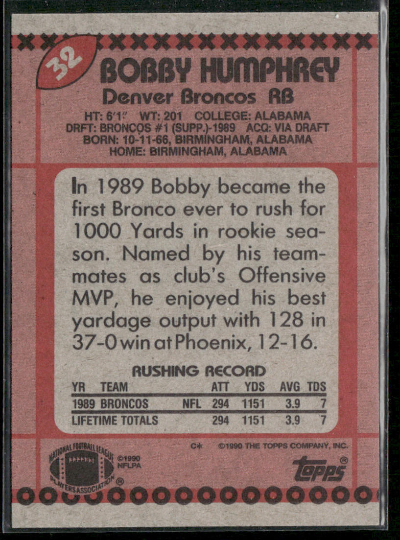 Bobby Humphrey 1990 Topps #32b Denver Broncos