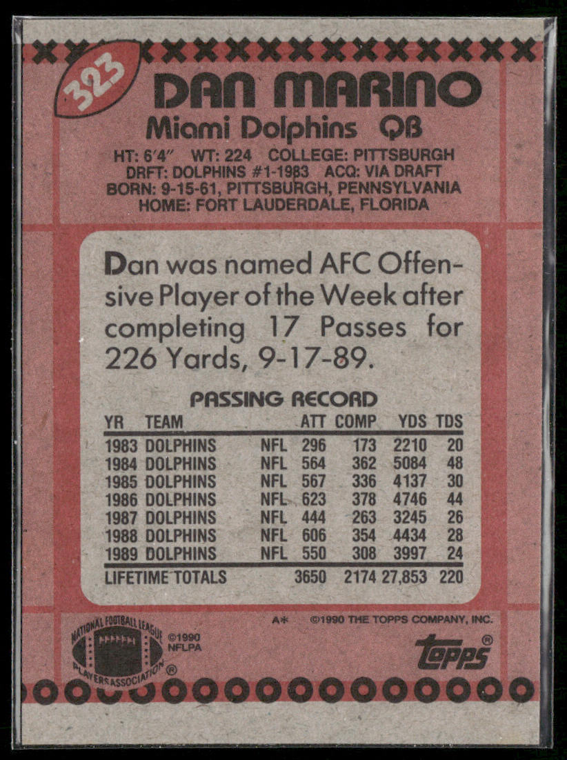 Dan Marino 1990 Topps #323 Miami Dolphins