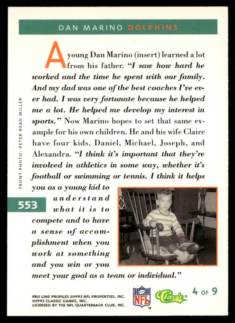Dan Marino 1993 Pro Line Profiles #553 Miami Dolphins