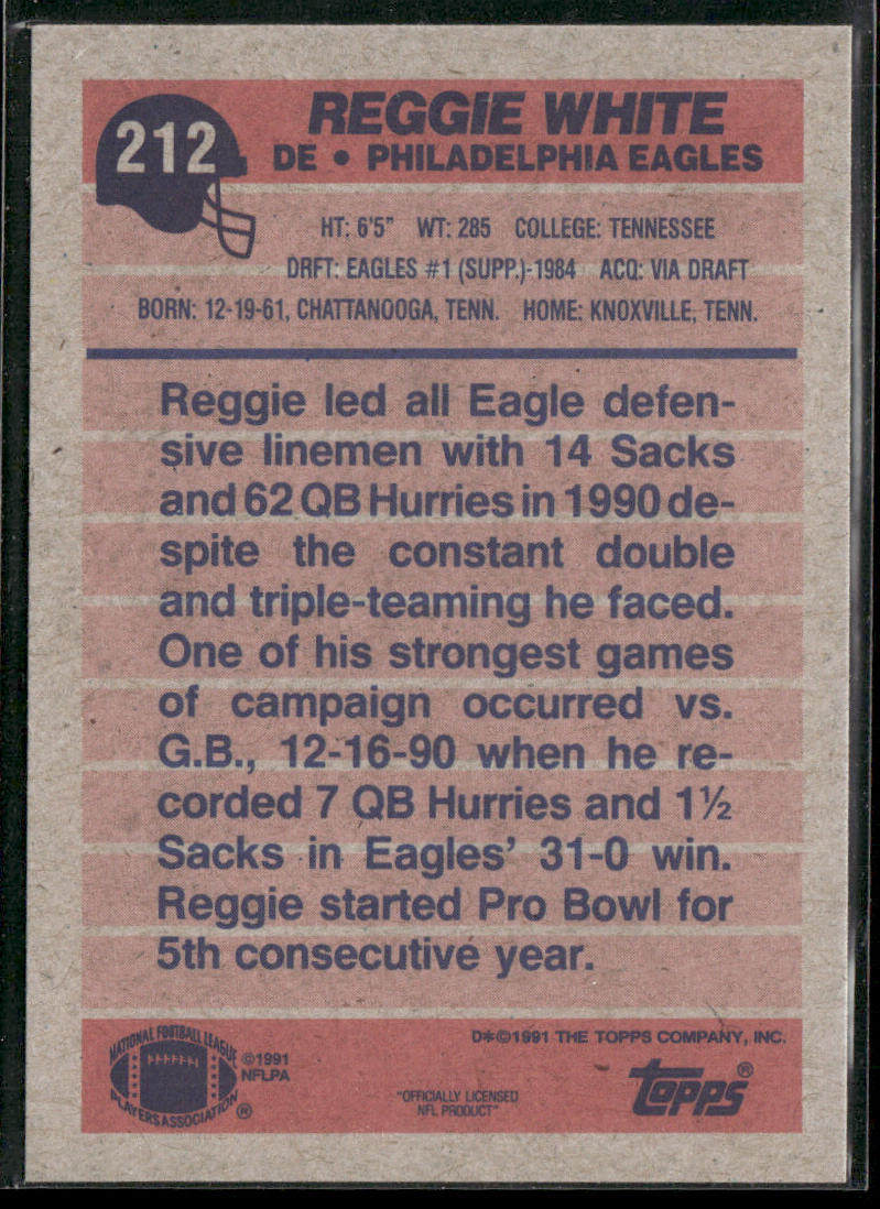 Reggie White 1991 Topps #212 Philadelphia Eagles