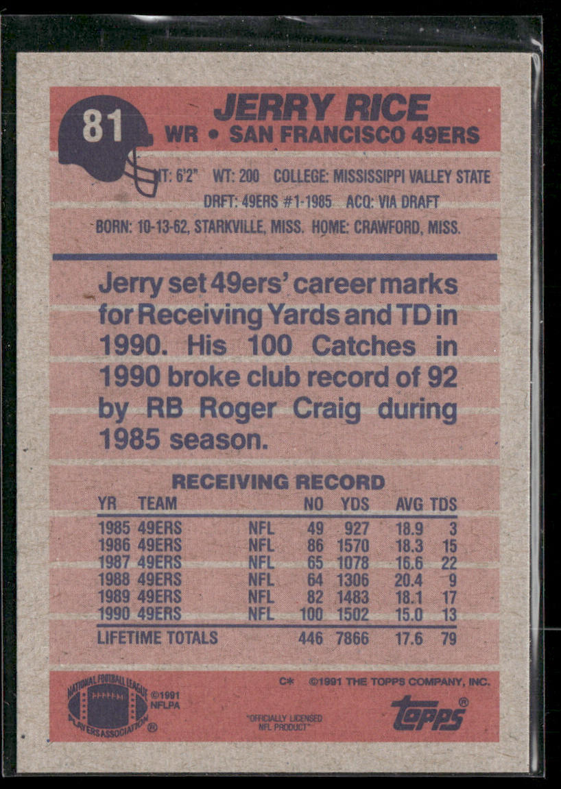 Jerry Rice 1991 Topps #81 San Francisco 49ers