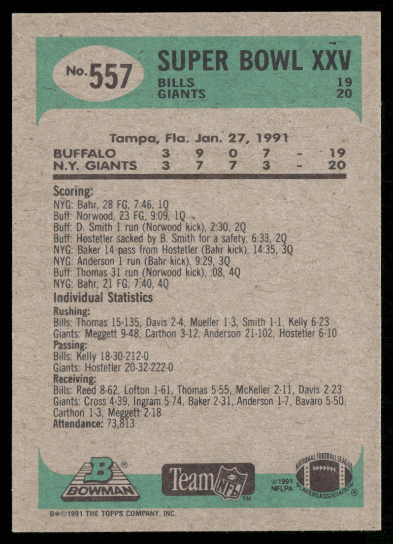Super Bowl XXV: Bills vs. Giants 1991 Bowman #557a