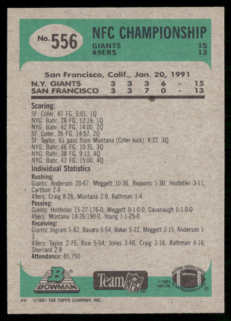 Road to Super Bowl XXV: Giants vs. 49ers 1991 Bowman #556b