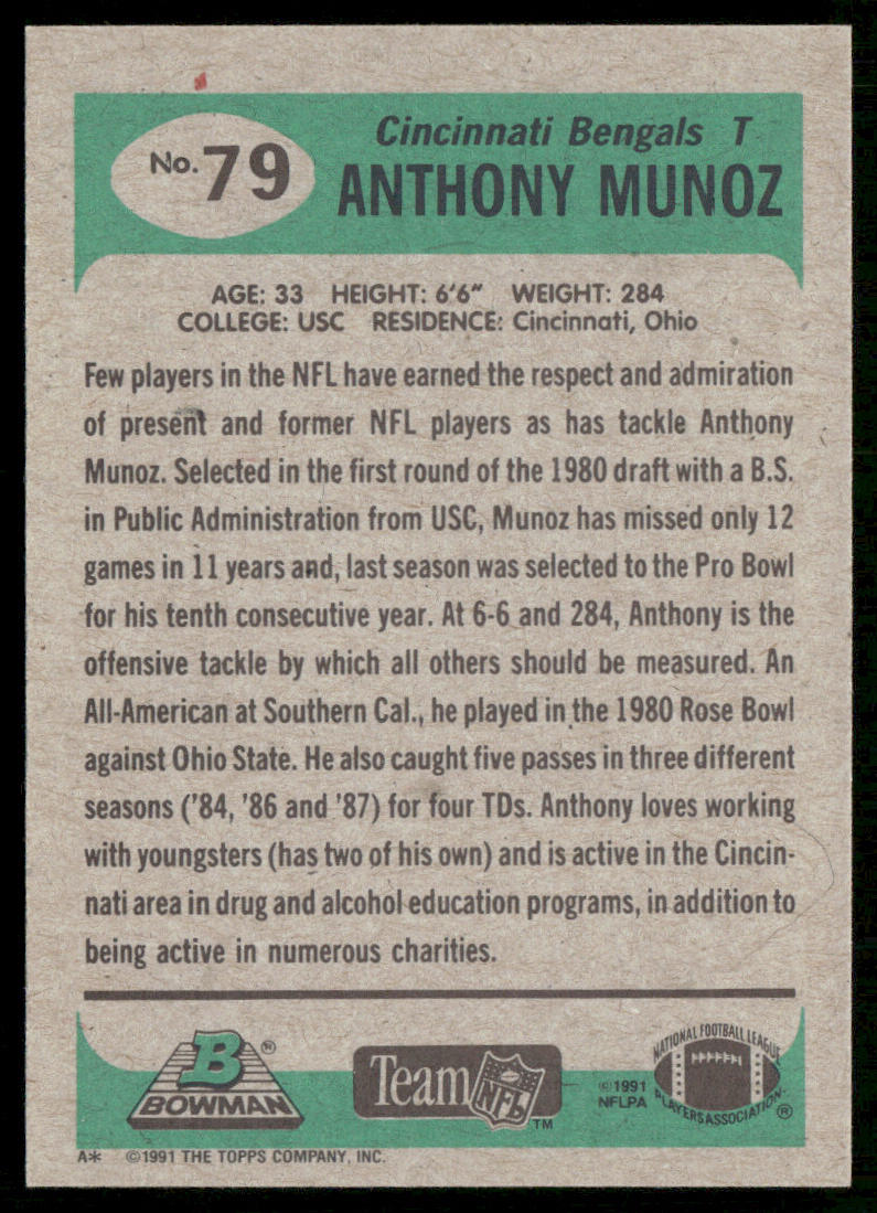Anthony Munoz 1991 Bowman #79 Cincinnati Bengals