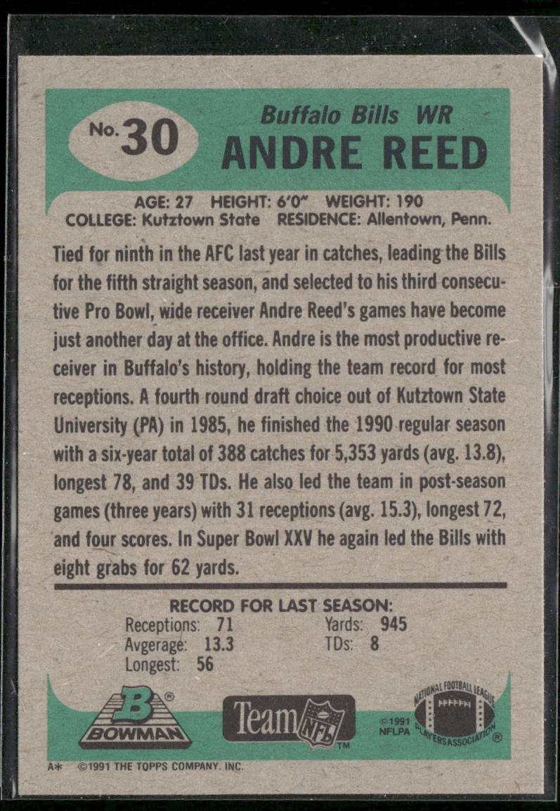 Andre Reed 1991 Bowman #30 Buffalo Bills