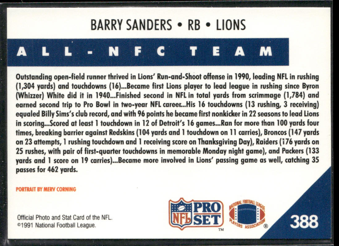 Barry Sanders 1991 Pro Set #388 Detroit Lions