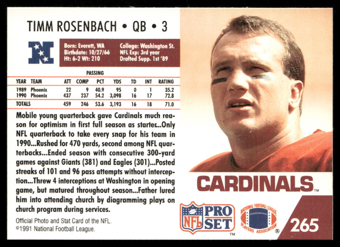 Timm Rosenbach 1991 Pro Set #265 Phoenix Cardinals
