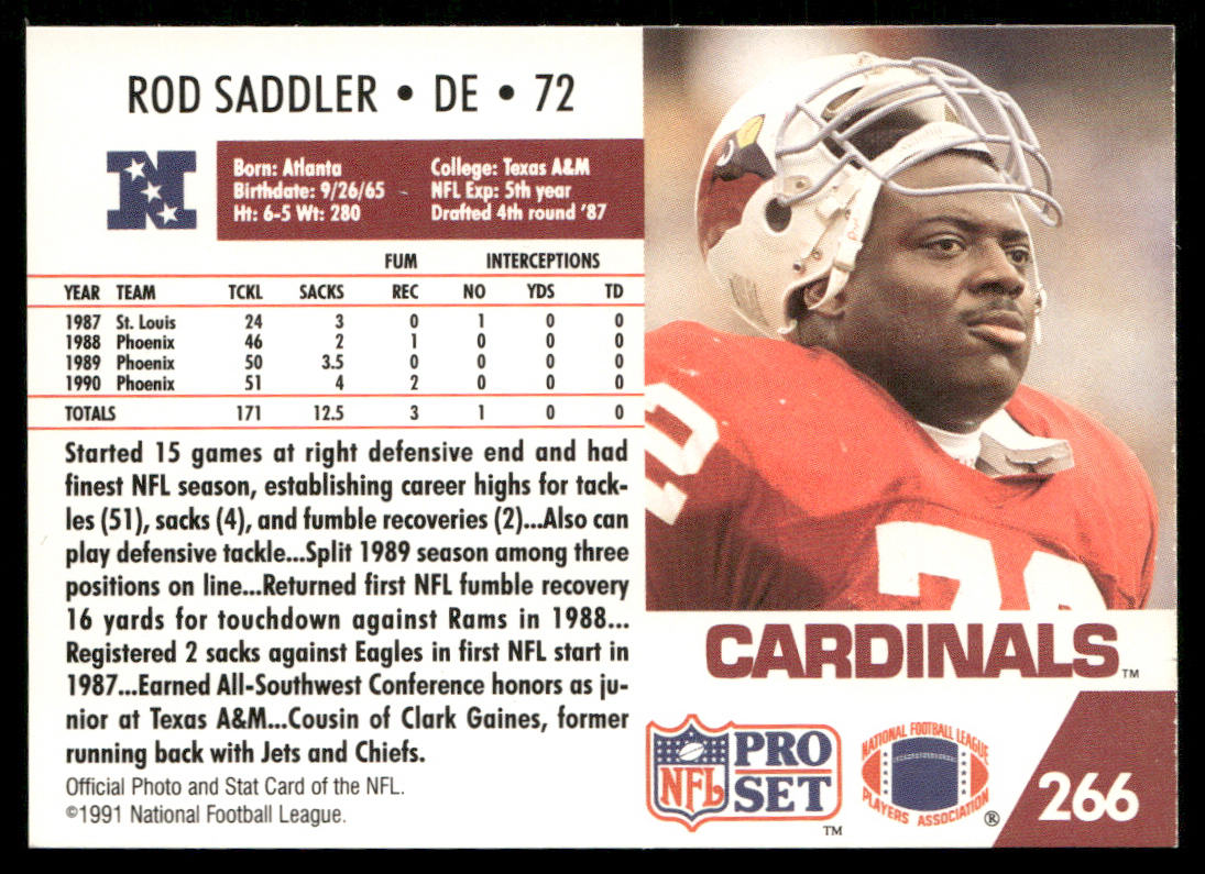Rod Saddler 1991 Pro Set #266 RC Phoenix Cardinals