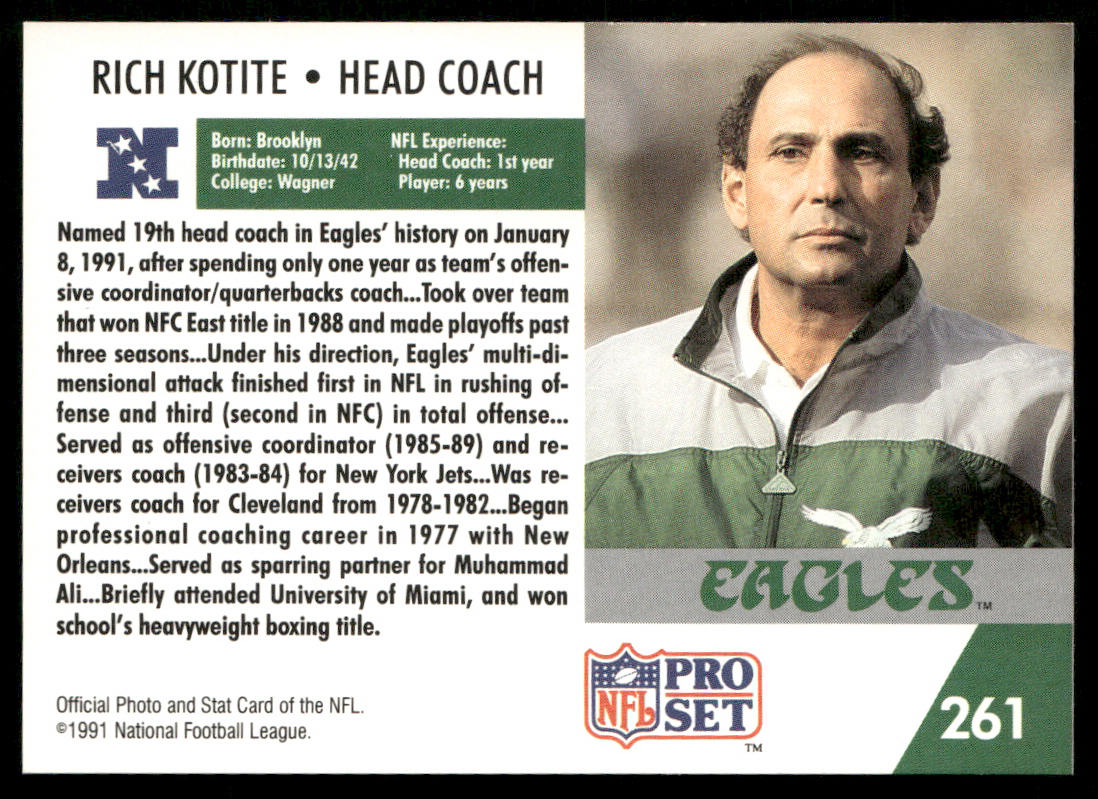Rich Kotite 1991 Pro Set #261 Philadelphia Eagles