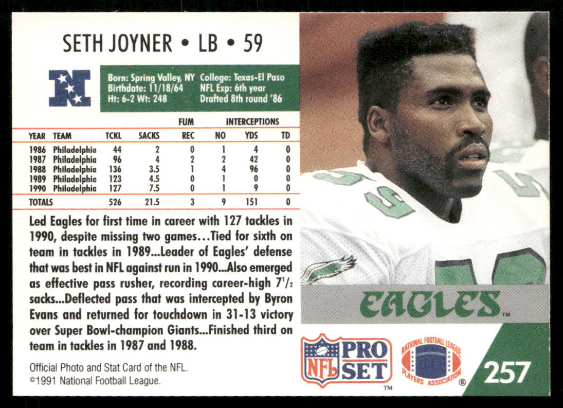 Seth Joyner 1991 Pro Set #257 Philadelphia Eagles