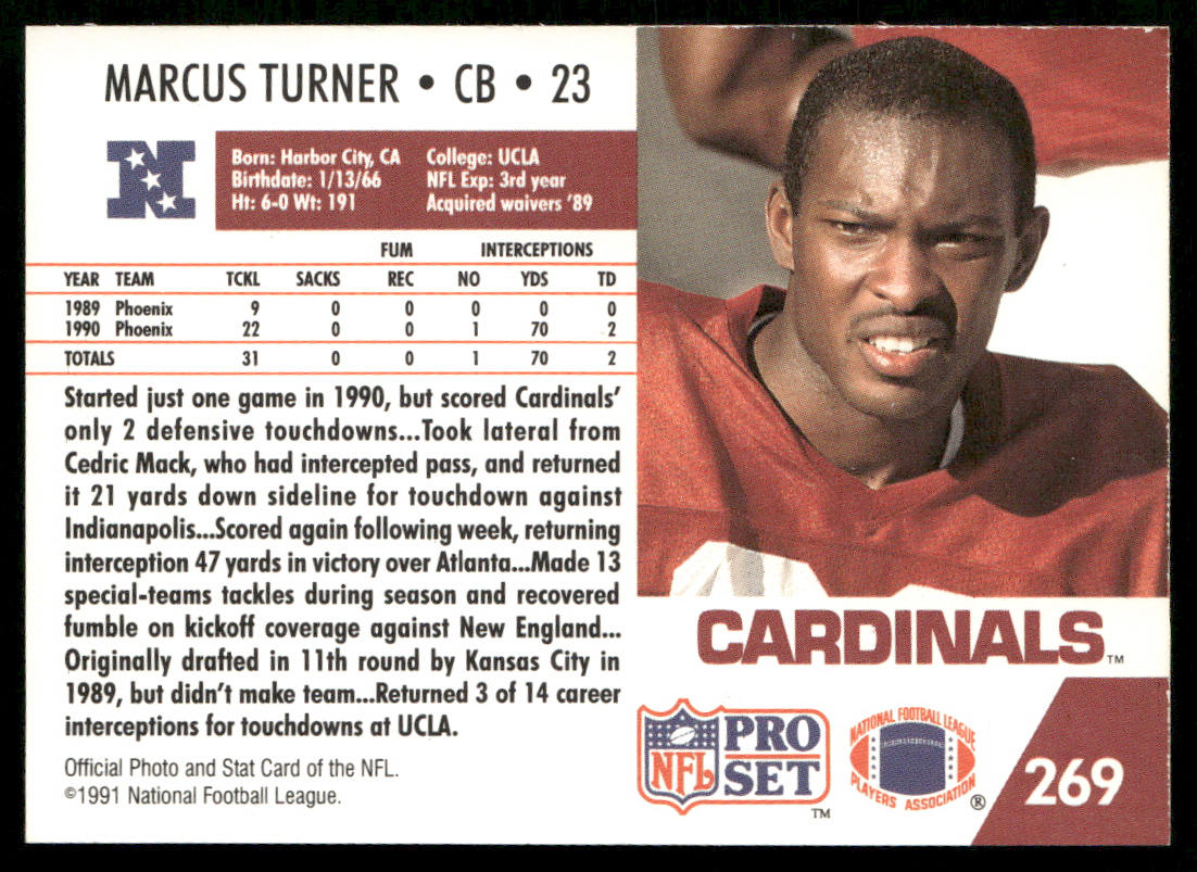 Marcus Turner 1991 Pro Set #269 RC Phoenix Cardinals