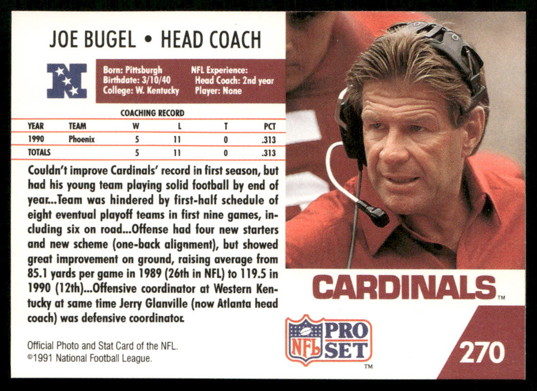 Joe Bugel 1991 Pro Set #270 Phoenix Cardinals