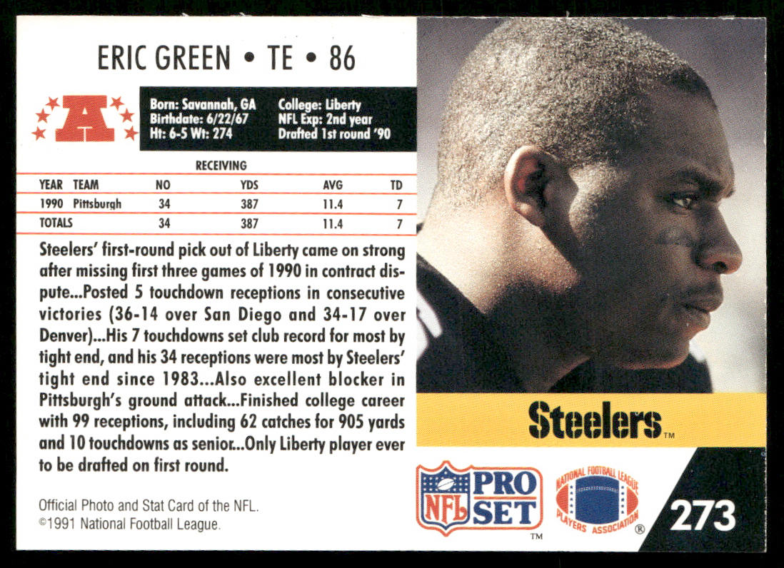 Eric Green 1991 Pro Set #273 Pittsburgh Steelers