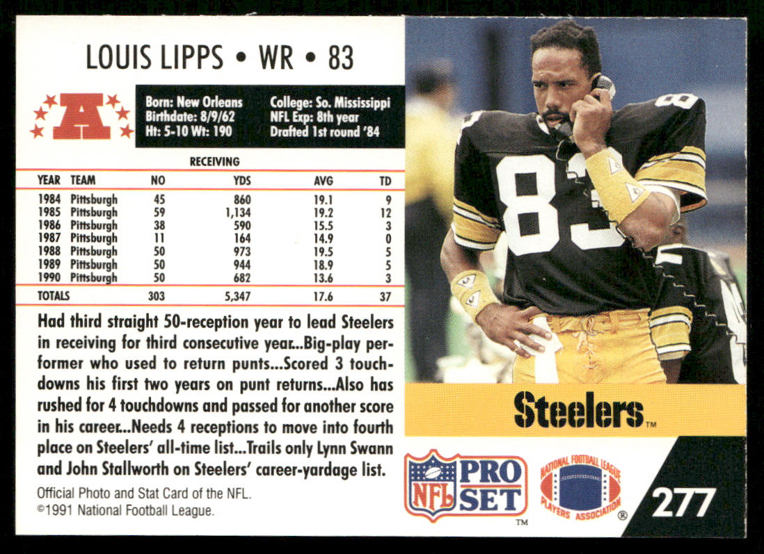 Louis Lipps 1991 Pro Set #277 Pittsburgh Steelers