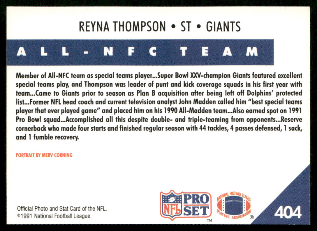 Reyna Thompson 1991 Pro Set #404 New York Giants