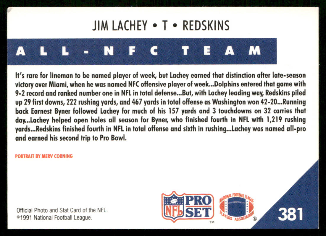 Jim Lachey 1991 Pro Set #381 Washington Redskins