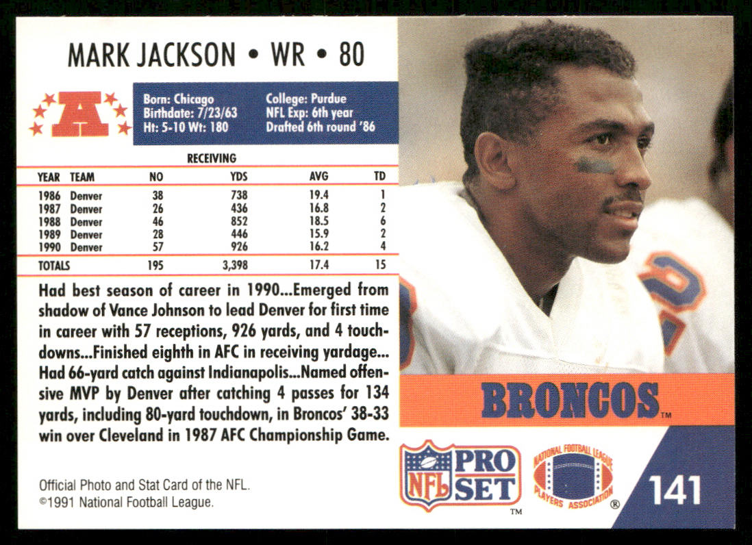 Mark Jackson 1991 Pro Set #141 Denver Broncos