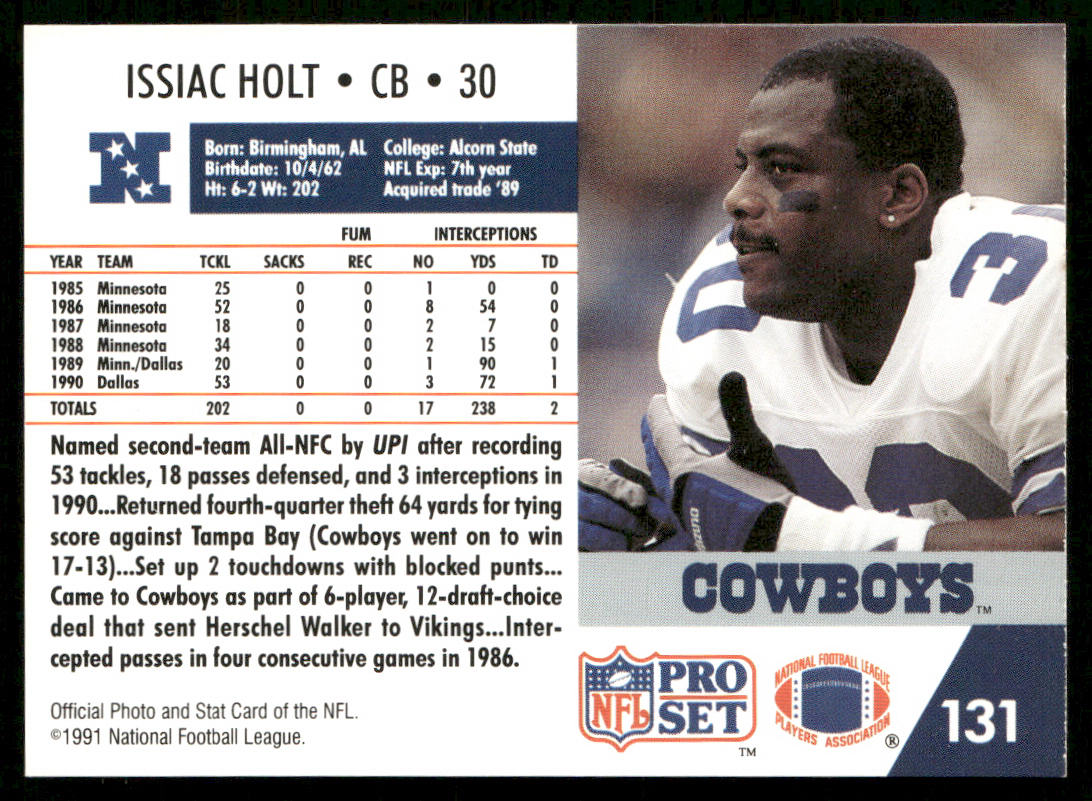 Issiac Holt 1991 Pro Set #131 Dallas Cowboys