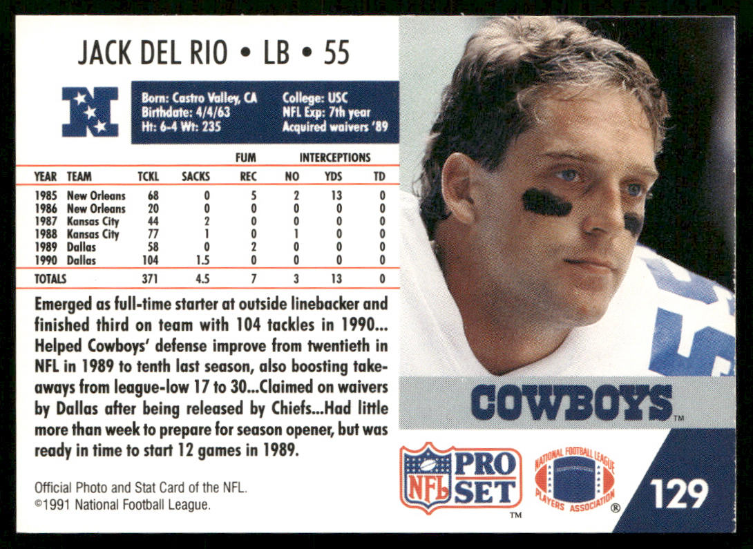 Jack Del Rio 1991 Pro Set #129 Dallas Cowboys
