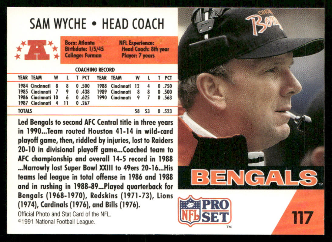 Sam Wyche 1991 Pro Set #117 Cincinnati Bengals