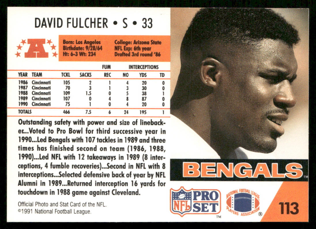 David Fulcher 1991 Pro Set #113 Cincinnati Bengals