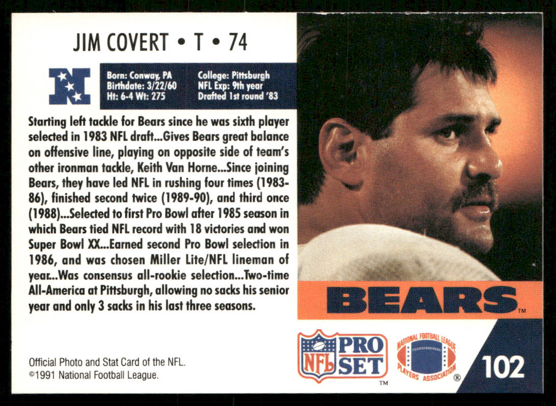 Jim Covert 1991 Pro Set #102 Chicago Bears