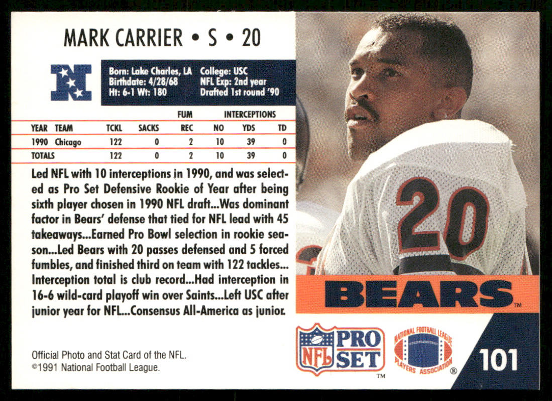 Mark Carrier 1991 Pro Set #101 Chicago Bears
