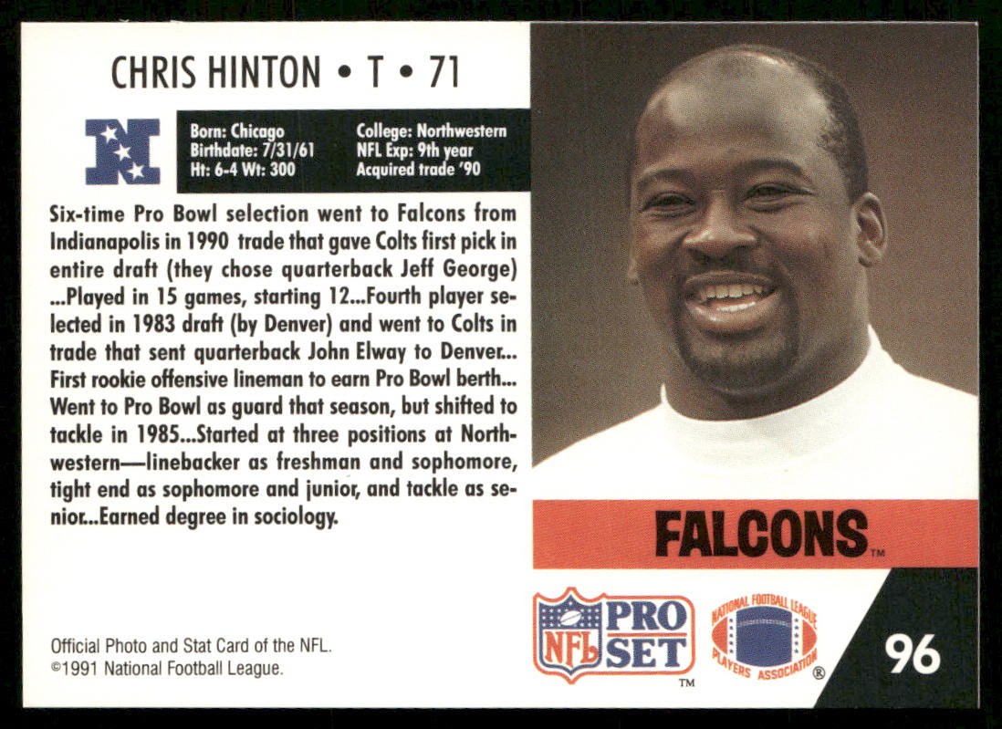 Chris Hinton 1991 Pro Set #96 Atlanta Falcons