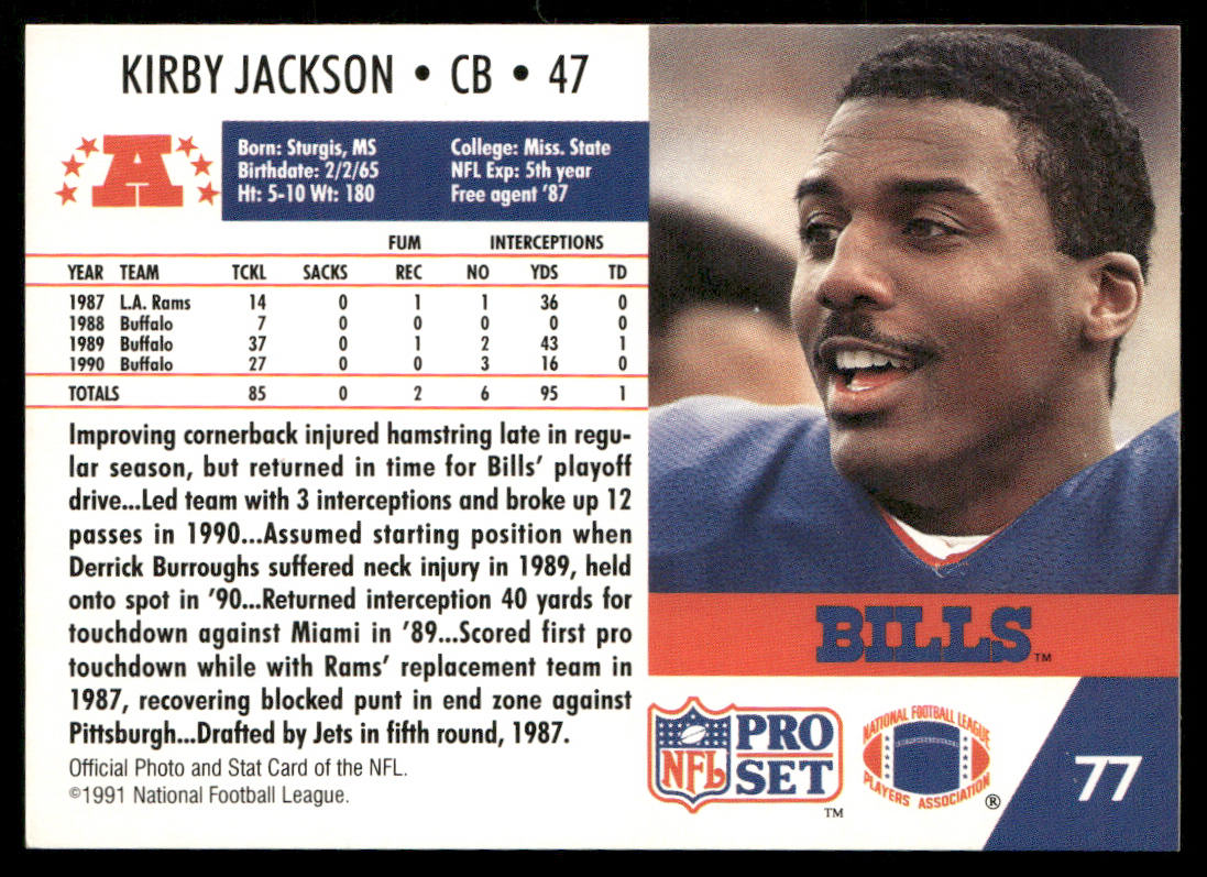 Kirby Jackson 1991 Pro Set #77 RC Buffalo Bills