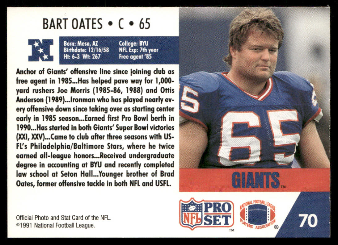 Bart Oates 1991 Pro Set #70 New York Giants