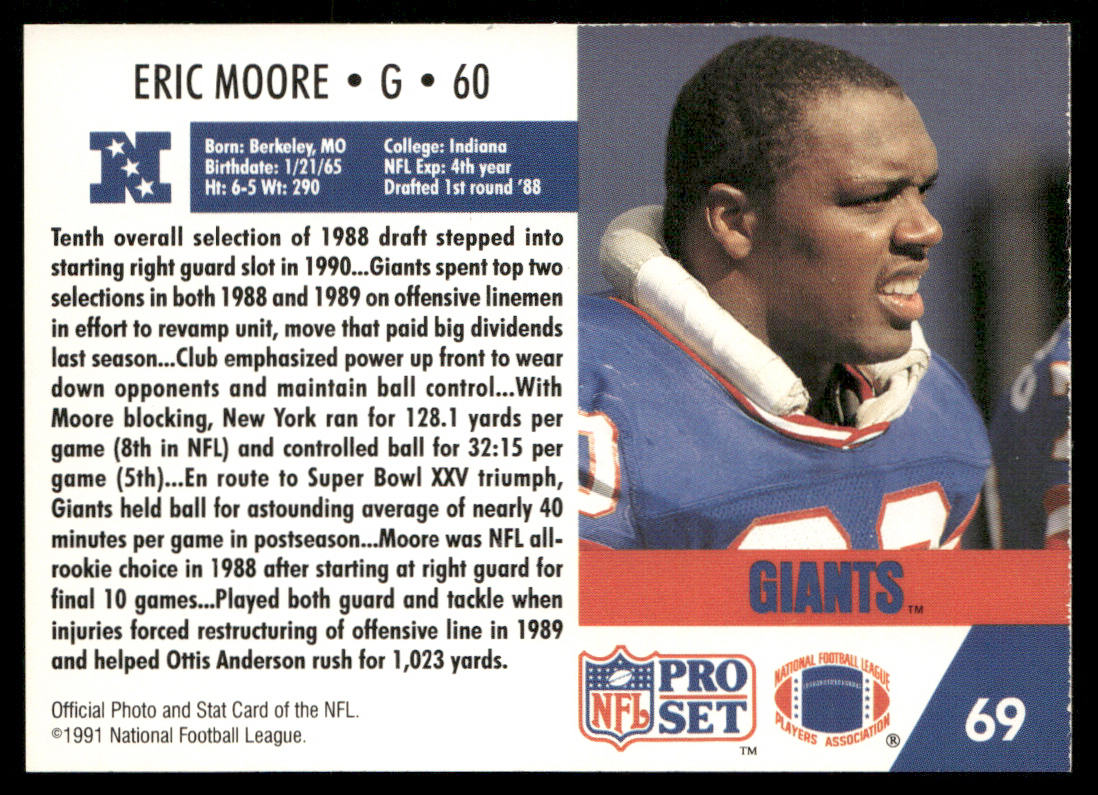 Eric Moore 1991 Pro Set #69 New York Giants
