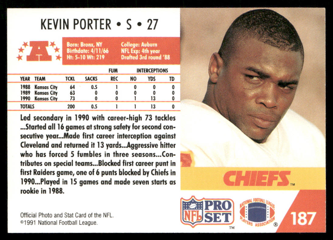 Kevin Porter 1991 Pro Set #187 Kansas City Chiefs