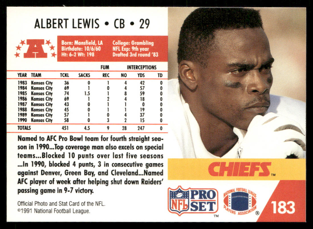Albert Lewis 1991 Pro Set #183 Kansas City Chiefs
