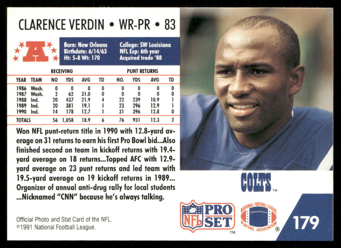 Clarence Verdin 1991 Pro Set #179 Indianapolis Colts