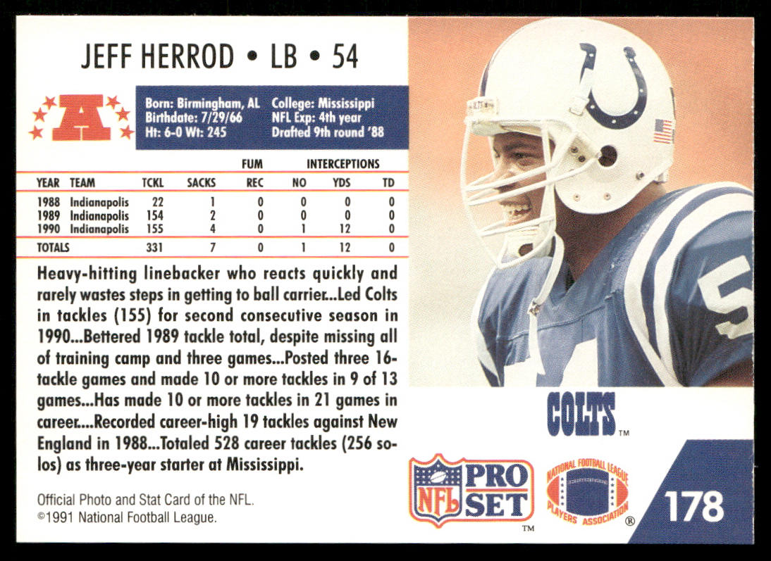 Jeff Herrod 1991 Pro Set #178 Indianapolis Colts
