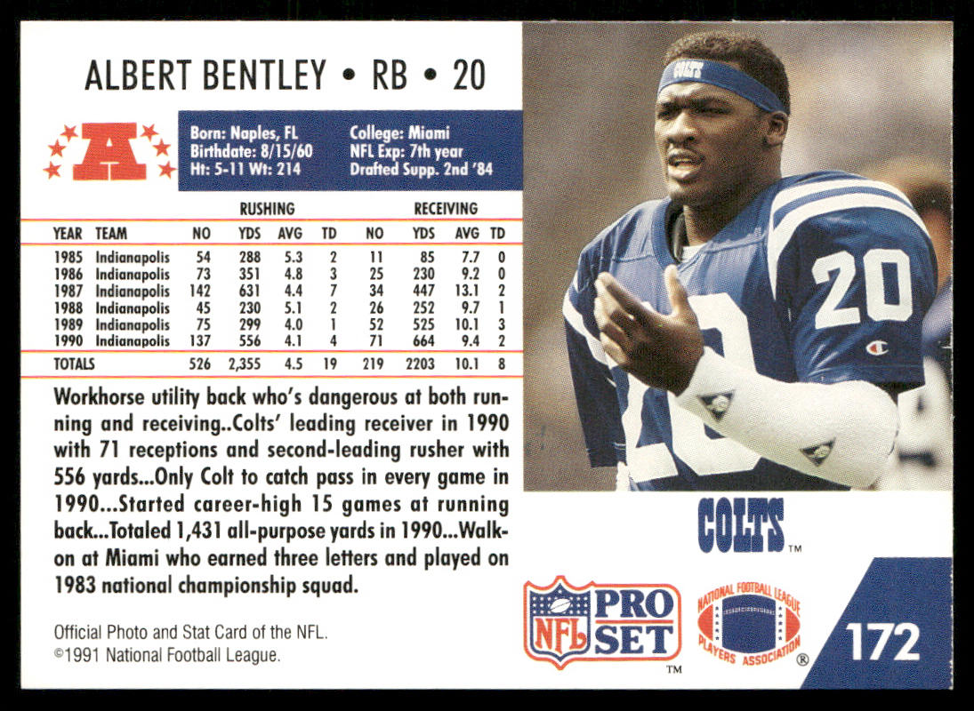 Albert Bentley 1991 Pro Set #172 Indianapolis Colts