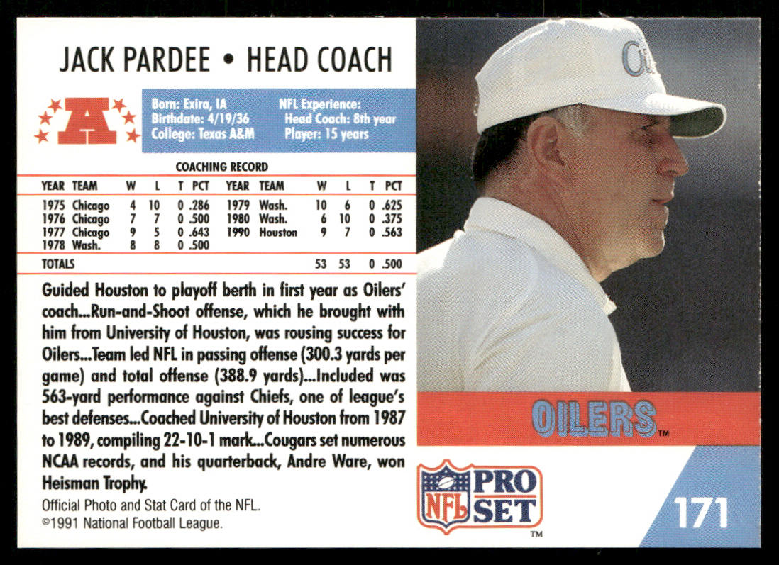 Jack Pardee 1991 Pro Set #171 Houston Oilers