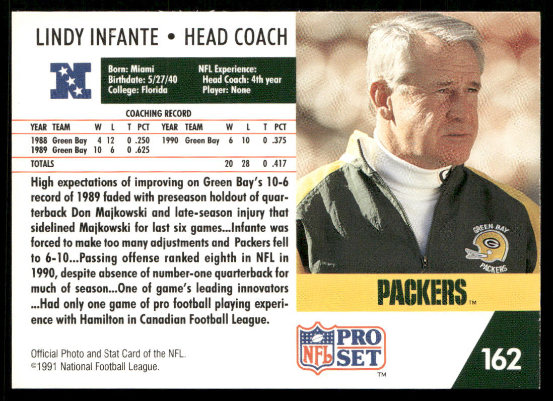 Lindy Infante 1991 Pro Set #162 Green Bay Packers