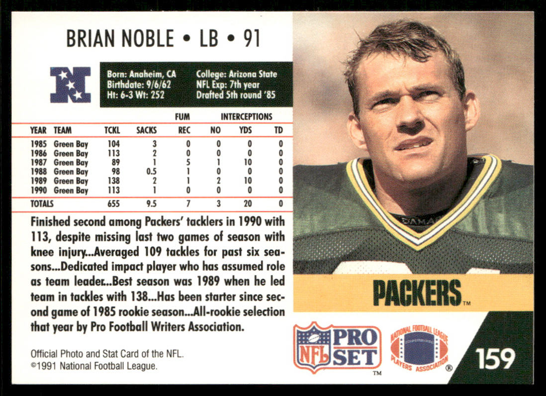 Brian Noble 1991 Pro Set #159 Green Bay Packers