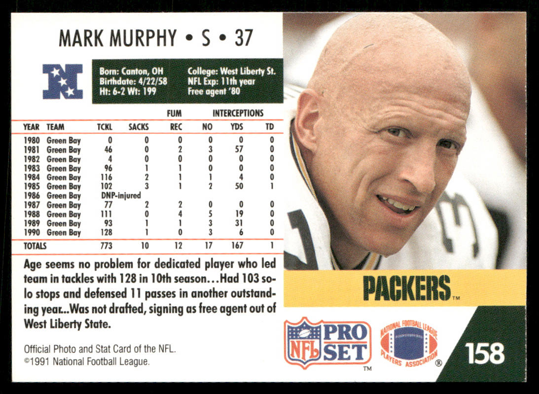 Mark Murphy 1991 Pro Set #158 Green Bay Packers