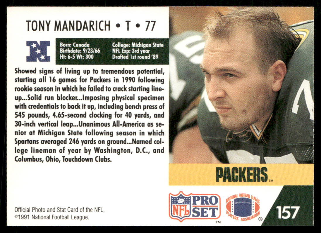 Tony Mandarich 1991 Pro Set #157 Green Bay Packers