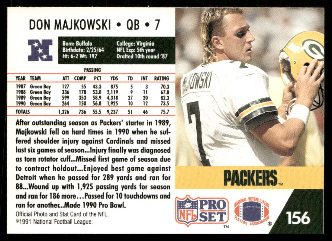 Don Majkowski 1991 Pro Set #156 Green Bay Packers